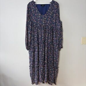 Forever 21 Button Front Maxi Lined Floral Long Sleeve Dress 3X